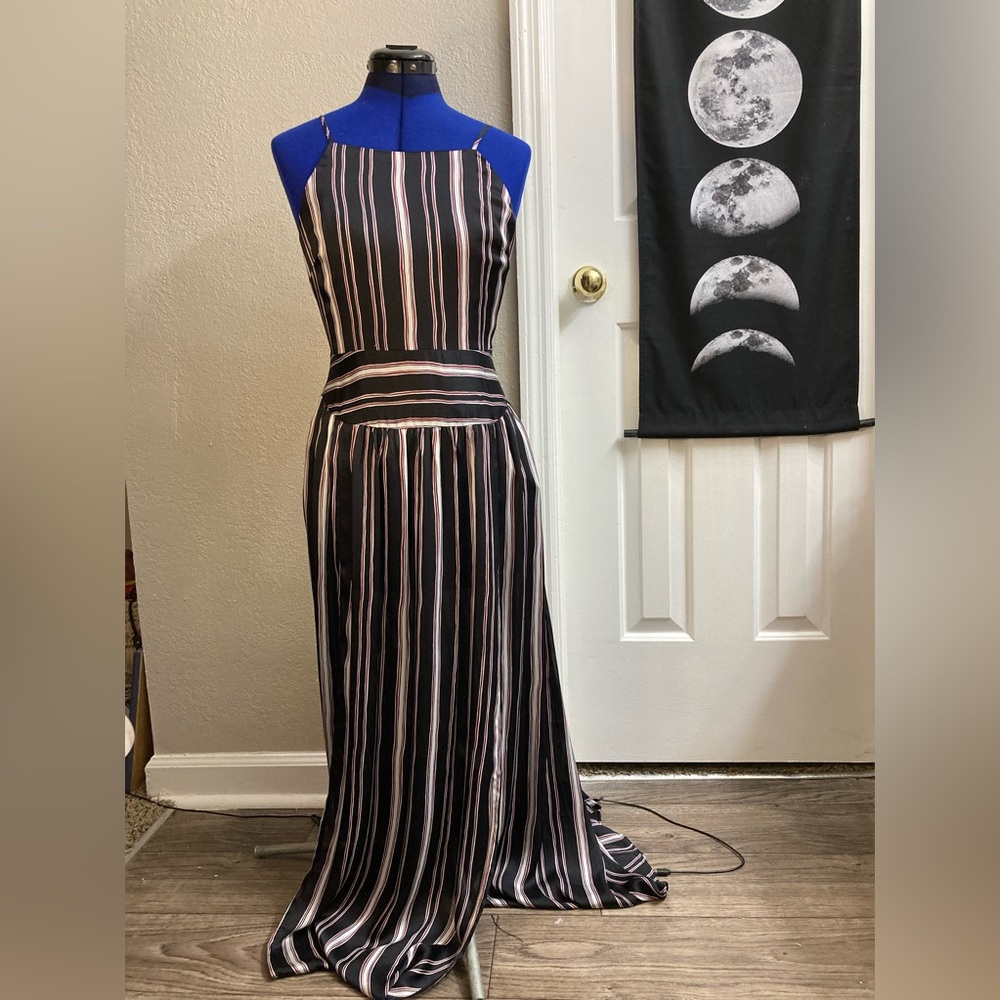 Vertical striped maxi dress with slits